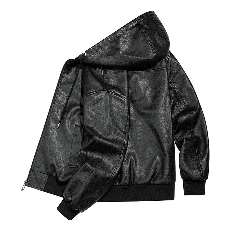 Herren Lässige Lederjacke mit Kapuze Echo Archiv