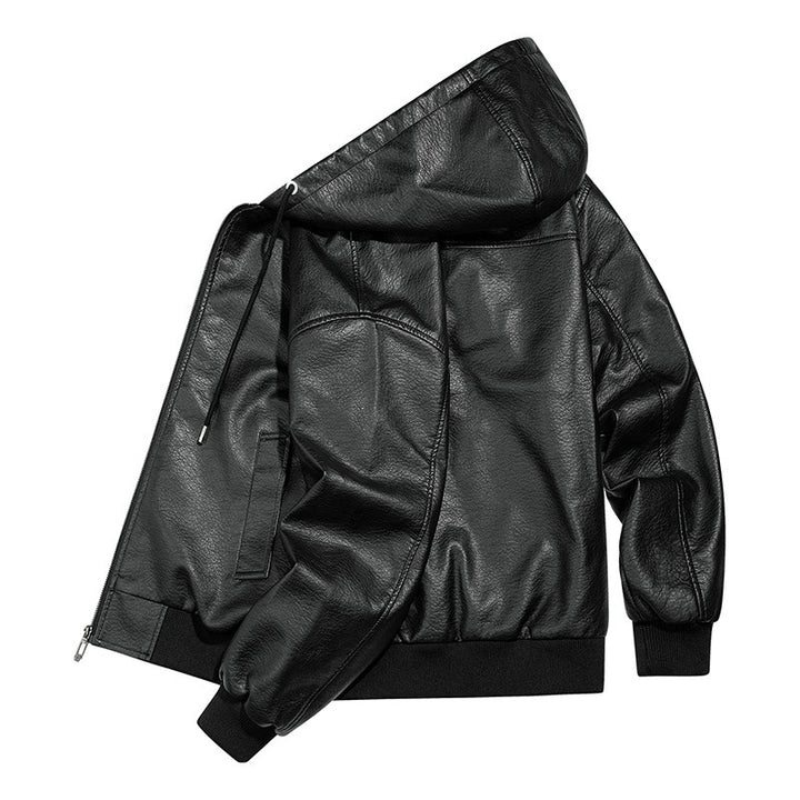Herren Lässige Lederjacke mit Kapuze Echo Archiv