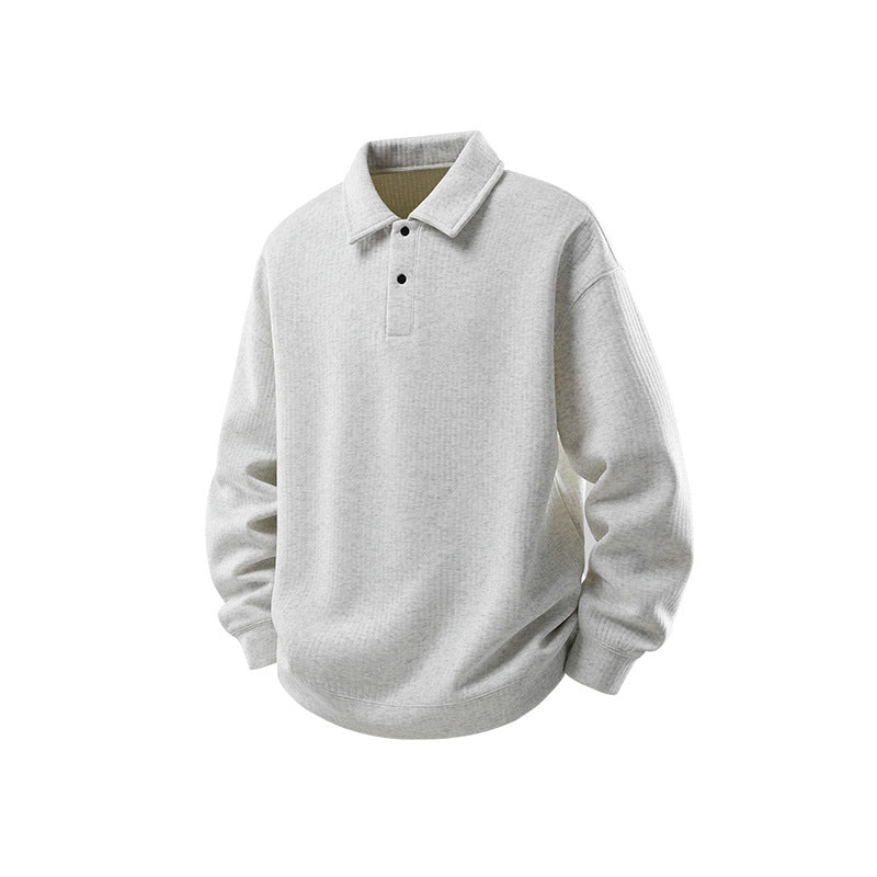 Herren Oversize Waffelstruktur-Polopullover mit halber Knopfleiste und gerippten Bündchen Echo Archiv