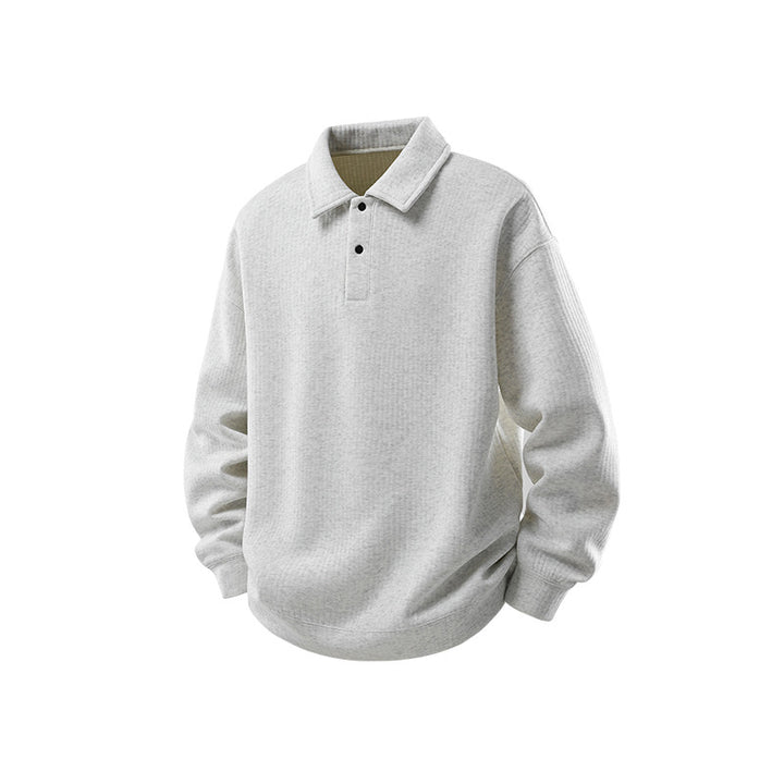 Herren Oversize Waffelstruktur-Polopullover mit halber Knopfleiste und gerippten Bündchen Echo Archiv