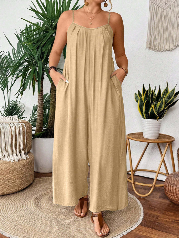 Damen luftiger Jumpsuit mit schmalen Spaghettiträgern und seitlichen Taschen Echo Archiv
