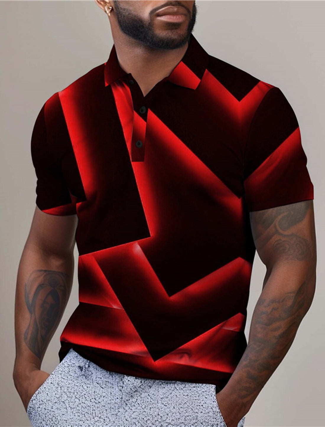 Herren Polohemd mit modernem geometrischen Muster und hochwertiger Baumwollqualität – Cavello