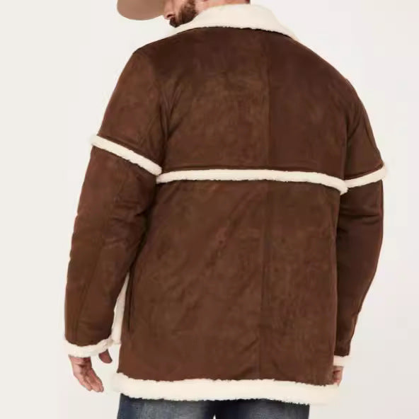 Herren Lammfell-gefütterte Bikerjacke mit breitem Kragen und praktischen Taschen Echoarchiv