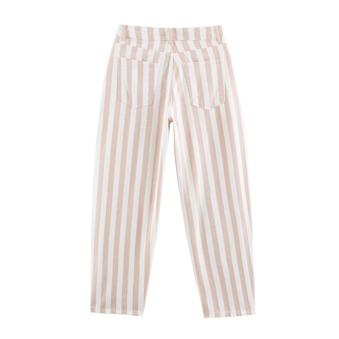 Damen Gestreifte High-Waist-Hose mit geradem Bein Echo Archiv