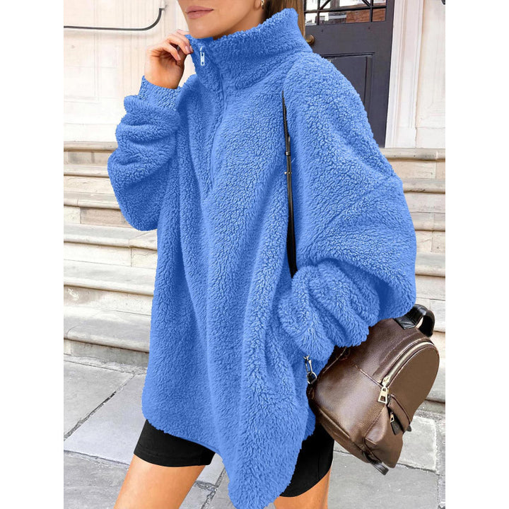 Damen Flauschiger Oversize-Sherpa-Pullover mit Halbzip und Kängurutaschen Echo Archiv