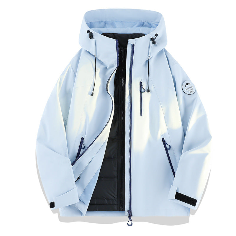 Damen Leichte wasserdichte Kapuzenjacke mit Teddy‑Charm und verdeckten Reißverschlusstaschen Echoarchiv