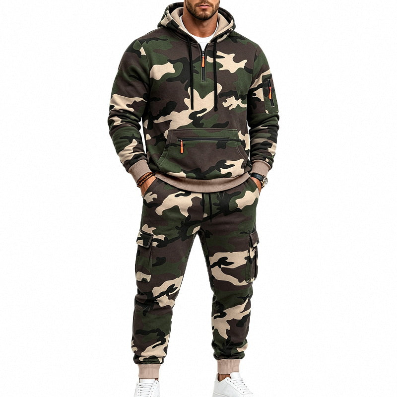 Herren Camouflage-Trainingsset mit Kapuzenpullover und Cargo-Jogginghose Echoarchiv
