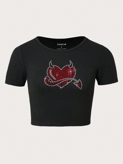 Damen Cropped T-Shirt mit kreativem Skelettdesign Echo Archiv