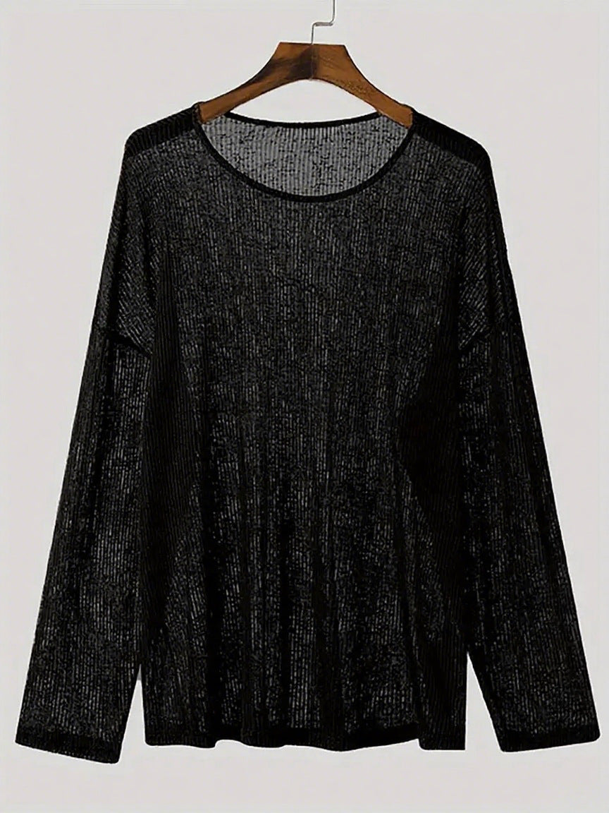 Damen Langarmshirt mit strukturiertem Rippenmuster und lässigem Schnitt Echoarchiv