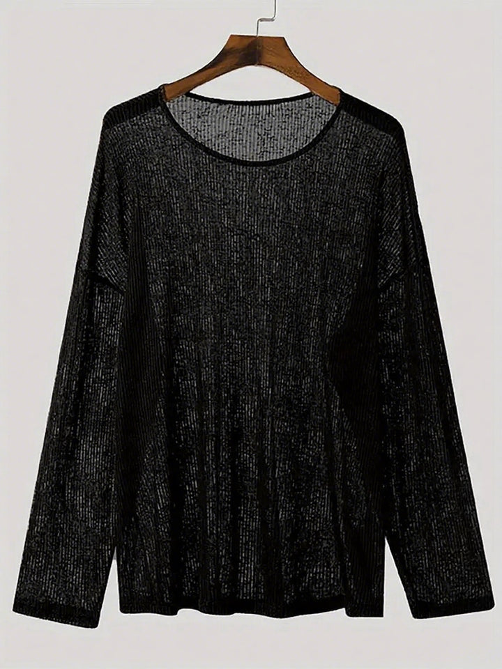 Damen Langarmshirt mit strukturiertem Rippenmuster und lässigem Schnitt Echoarchiv