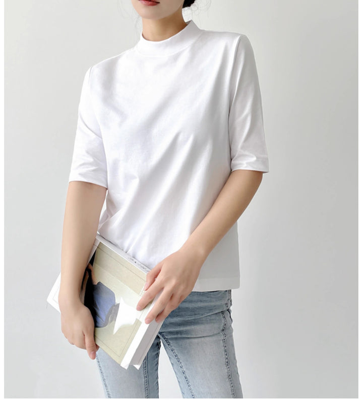 Damen Kurzarm-Top mit Stehkragen und leichter Boxy-Silhouette Echo Archiv