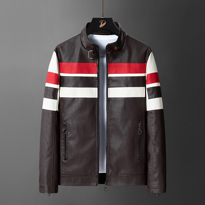 Herren Kunstlederjacke mit sportlichem Design und kontrastierenden Streifen Echoarchiv