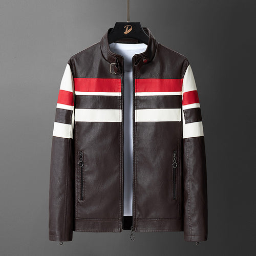 Herren Kunstlederjacke mit sportlichem Design und kontrastierenden Streifen Echoarchiv
