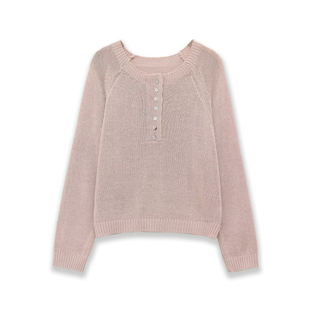 Damen Leichter Feinstrick-Pullover mit Henley-Knopfleiste Echo Archiv