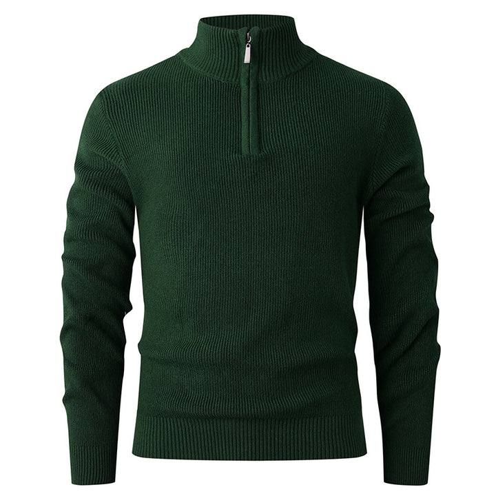 Herren nan Slim-Fit Halbzip-Strickpullover aus Merino-Baumwollmix mit verstärktem Stehkragen Echo Archiv
