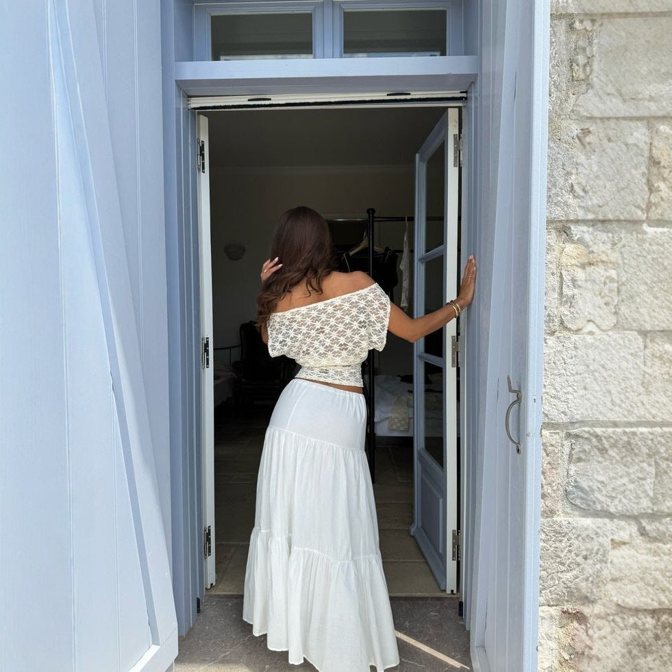Damen Off-Shoulder Spitzenoberteil mit floralem Design Echo Archiv