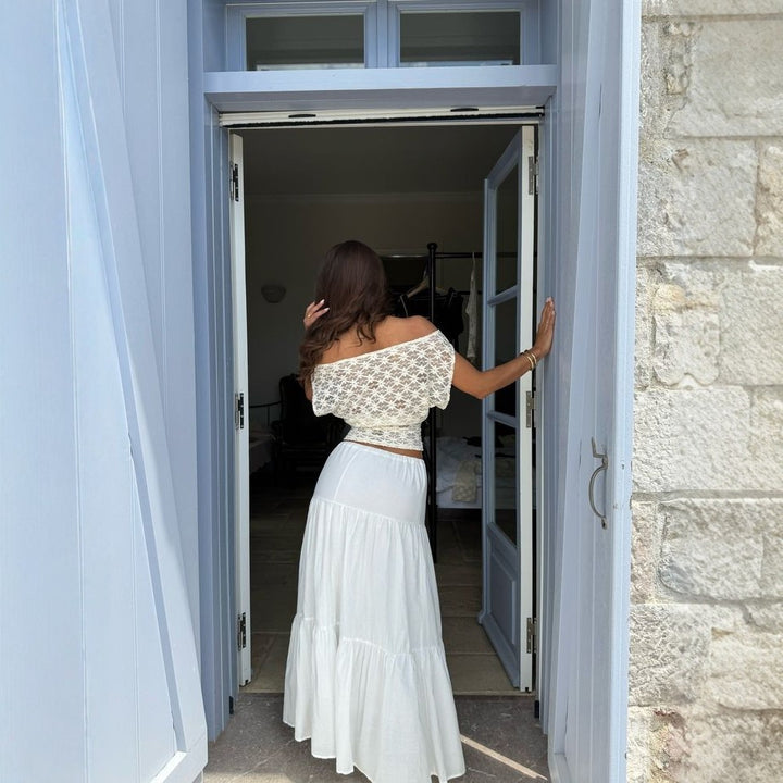 Damen Off-Shoulder Spitzenoberteil mit floralem Design Echo Archiv