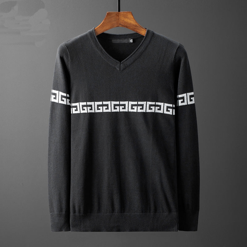 Herren Pullover mit V-Ausschnitt und dekorativem Muster Echoarchiv