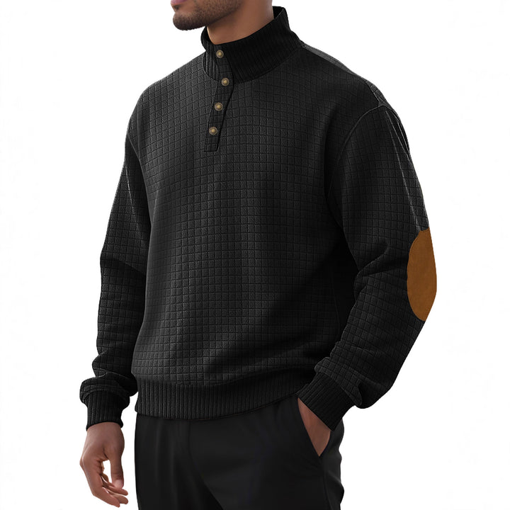 Herren modischer Stehkragenpullover mit strukturiertem Design und Lederapplikationen Echoarchiv