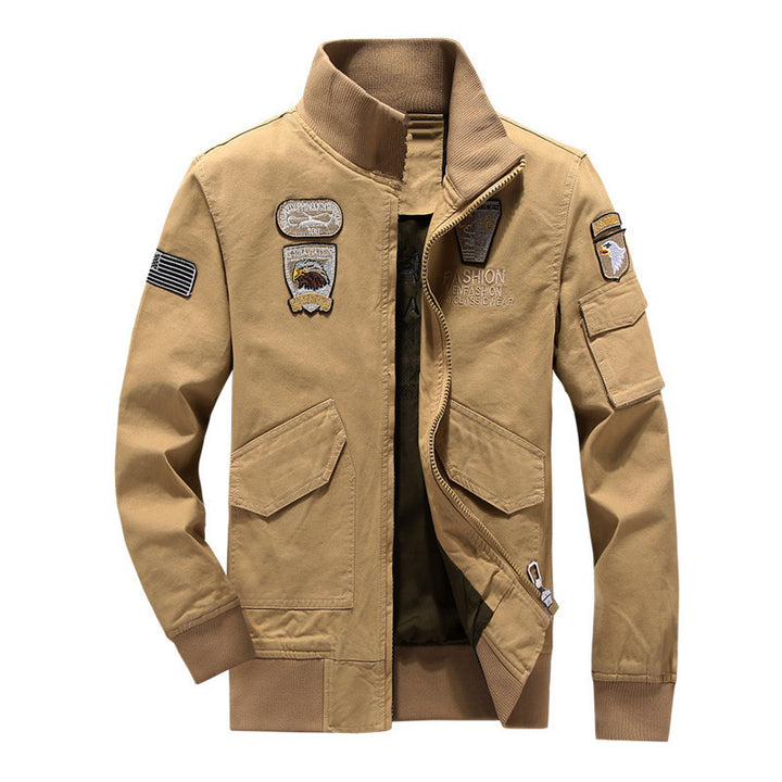 Herren Baumwoll-Canvas-Bomberjacke mit gesteppter Thermofütterung und Schulterklappen – Brevano