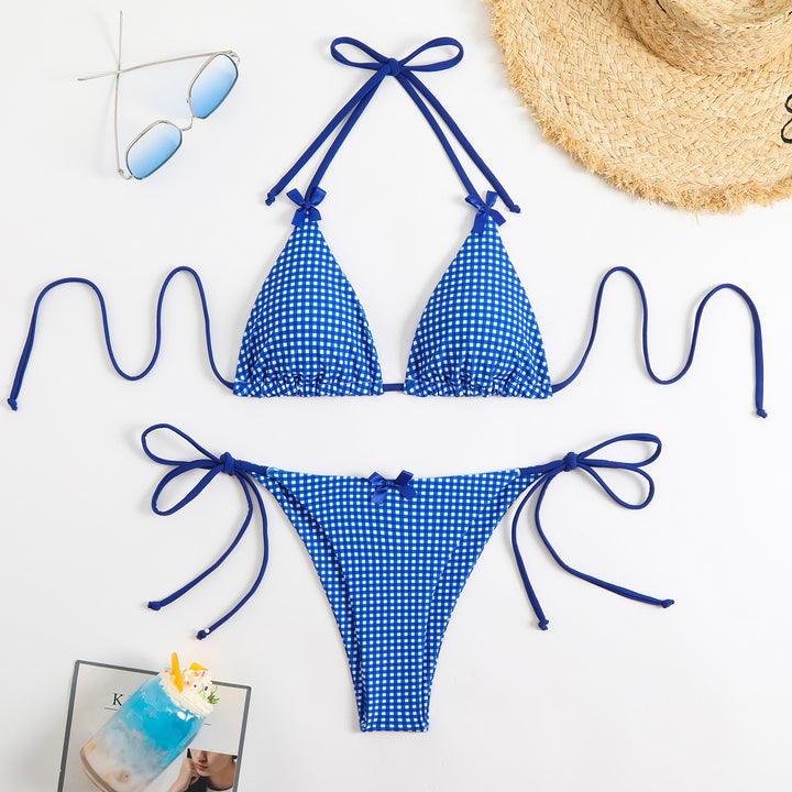 Damen Triangel-Bikini mit kariertem Muster und verspielten Schleifen Echo Archiv
