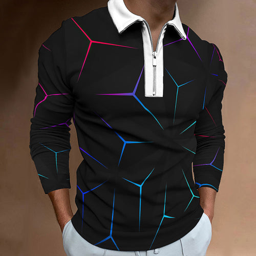 Herren Polo-Shirt mit modernem Wabenmuster und kontrastierendem Reißverschluss Echoarchiv