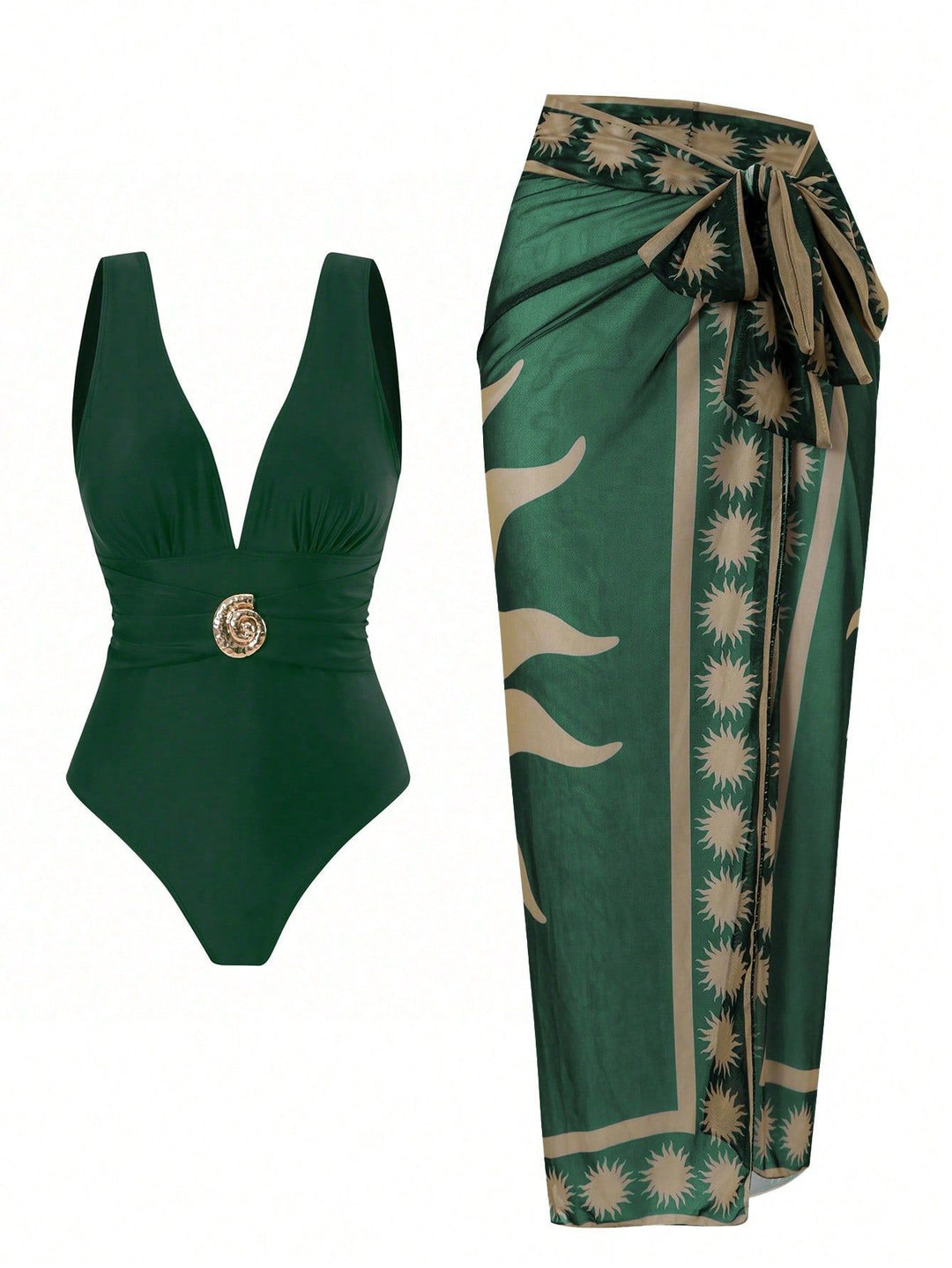 Damen Badeanzug mit femininem Wickelrock und elegantem Schmuckdetail Echo Archiv