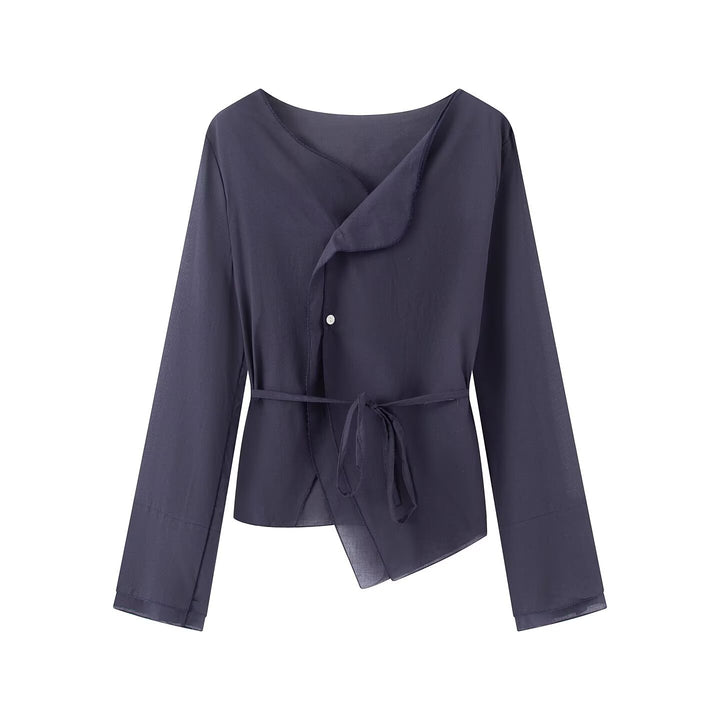 Damen Wickelbluse mit asymmetrischer Vorderseite, V‑Ausschnitt und Bindegürtel Echo Archiv
