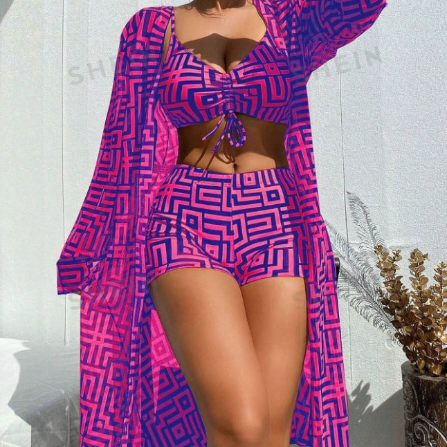 Damen Bunte Bikini- und Kaftan-Kombination Echo Archiv