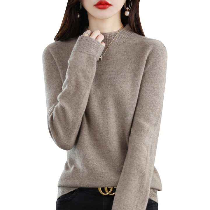 Damen Leichter Feinstrick-Mockneckpullover mit strukturierter Kragenblende Echoarchiv