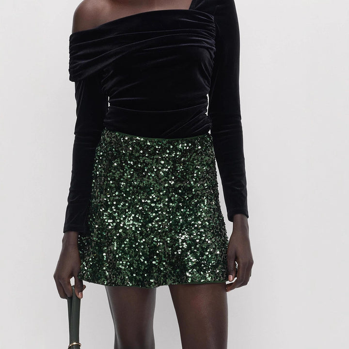 Damen Pailletten-Minirock mit taillierter Silhouette & leichtem A-Linien‑Schnitt Echoarchiv