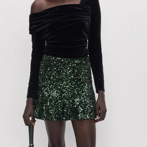 Damen Pailletten-Minirock mit taillierter Silhouette & leichtem A-Linien‑Schnitt Echoarchiv