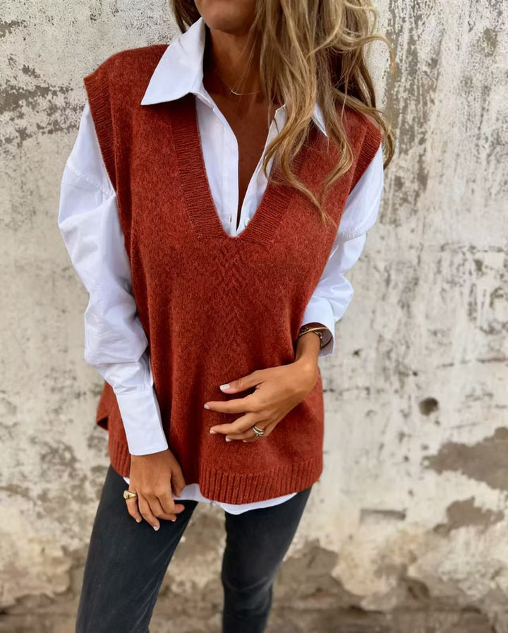 Damen lässiger Strickpullover mit V-Ausschnitt Echoarchiv