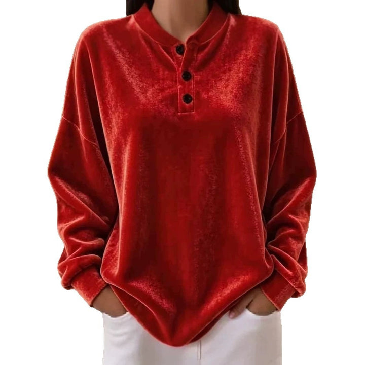 Damen Lässiges Oversize Samt-Henleyshirt mit Knopfleiste Echoarchiv