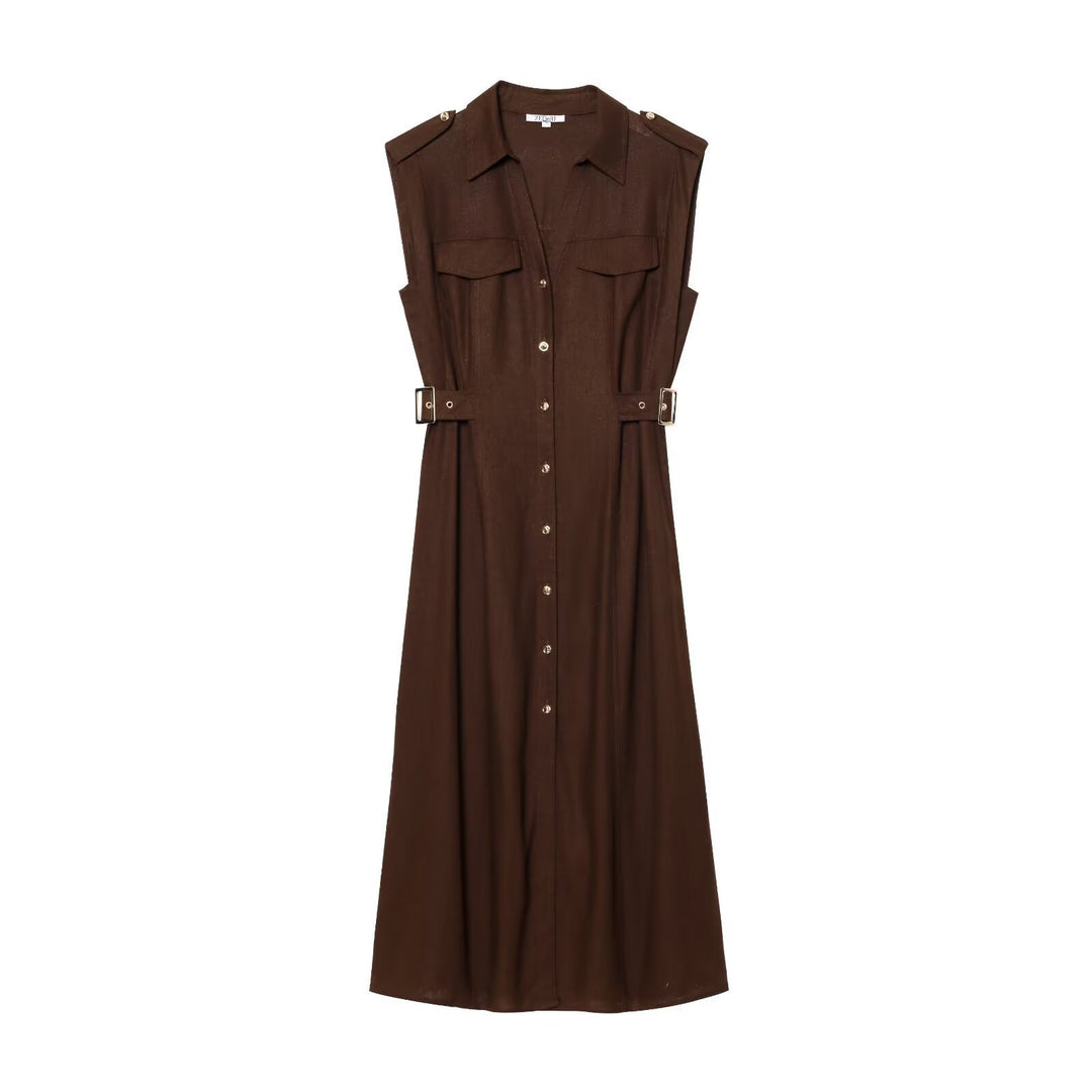 Damen Maxikleid mit dekorativen Taschen und Gürtel Echo Archiv