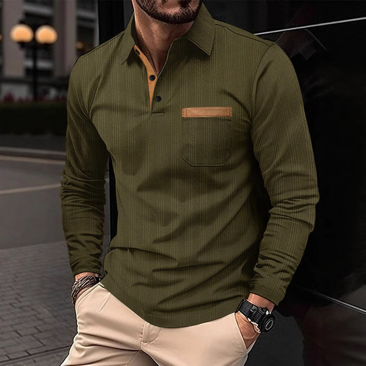 Herren Langarmshirt mit strukturiertem Design und Kontrastkragen Echoarchiv