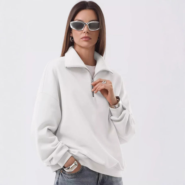 Unisex oversized Sweatshirt mit halbem Reißverschluss und Stehkragen aus weichem Baumwollmix Echo Archiv