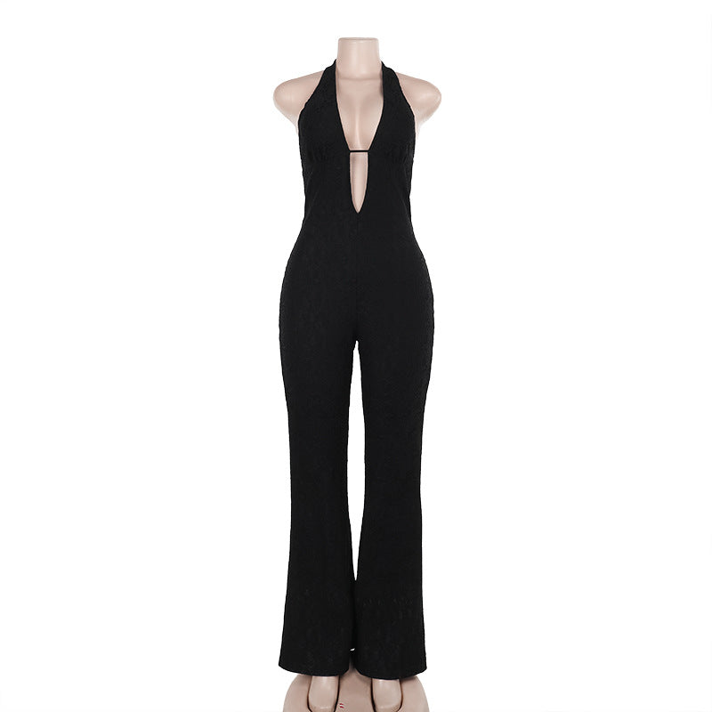 Damen Eleganter Jumpsuit mit tiefem V-Ausschnitt und figurbetonter Silhouette Echo Archiv