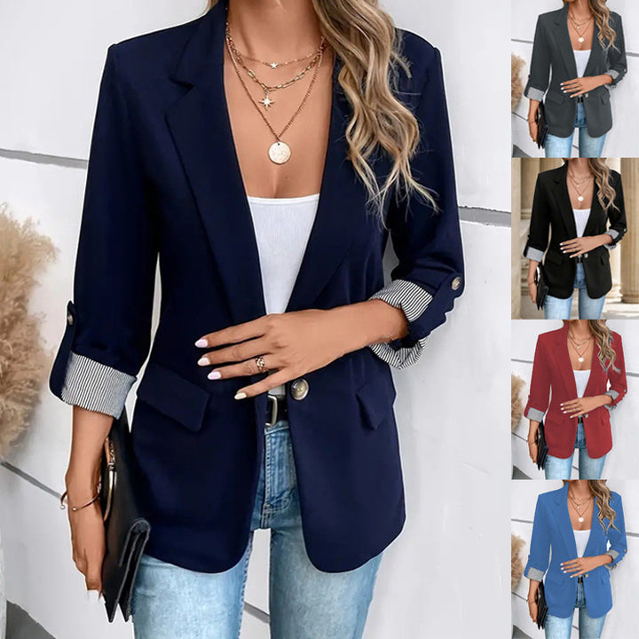Damen Blazer mit 3/4-Ärmeln, Kentkragen und aufgesetzten Pattentaschen – Valéne