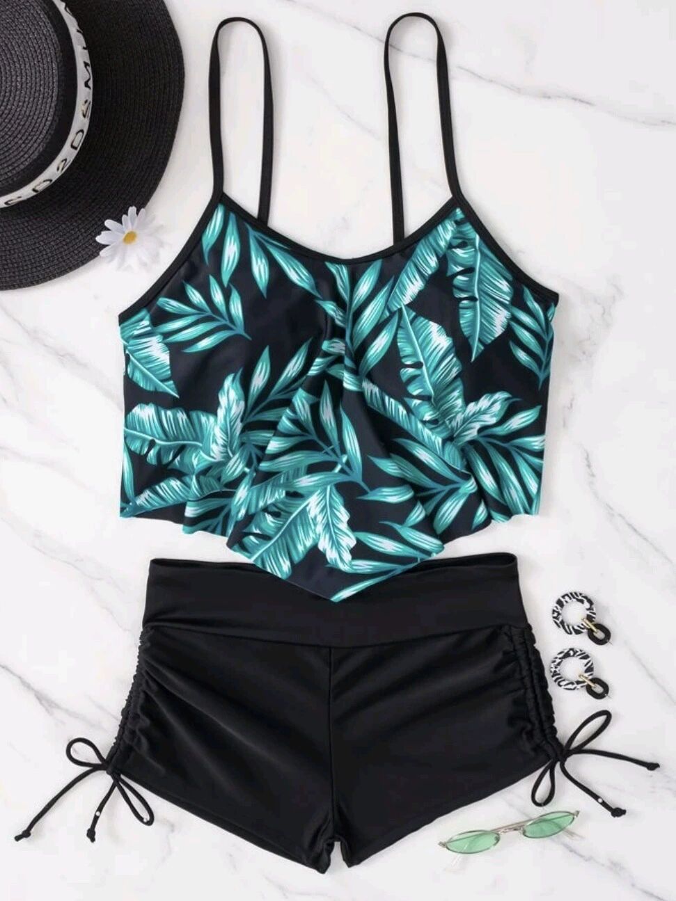 Damen Sportliches Tankini-Set mit Raffungen und verstellbaren Trägern Echo Archiv