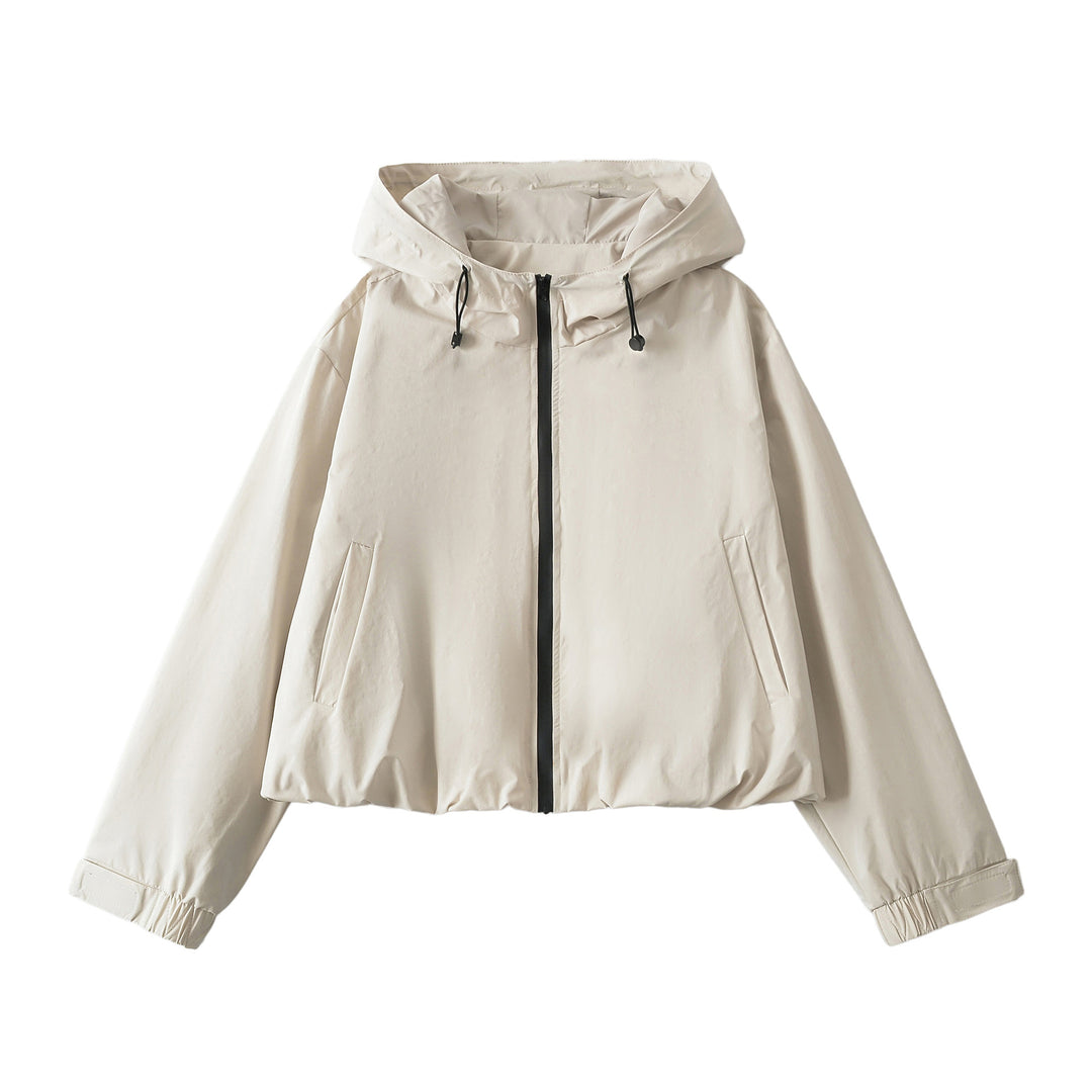 Damen Cropped Übergangsjacke mit Kapuze, Tunnelzug und elastischem Saum Echoarchiv