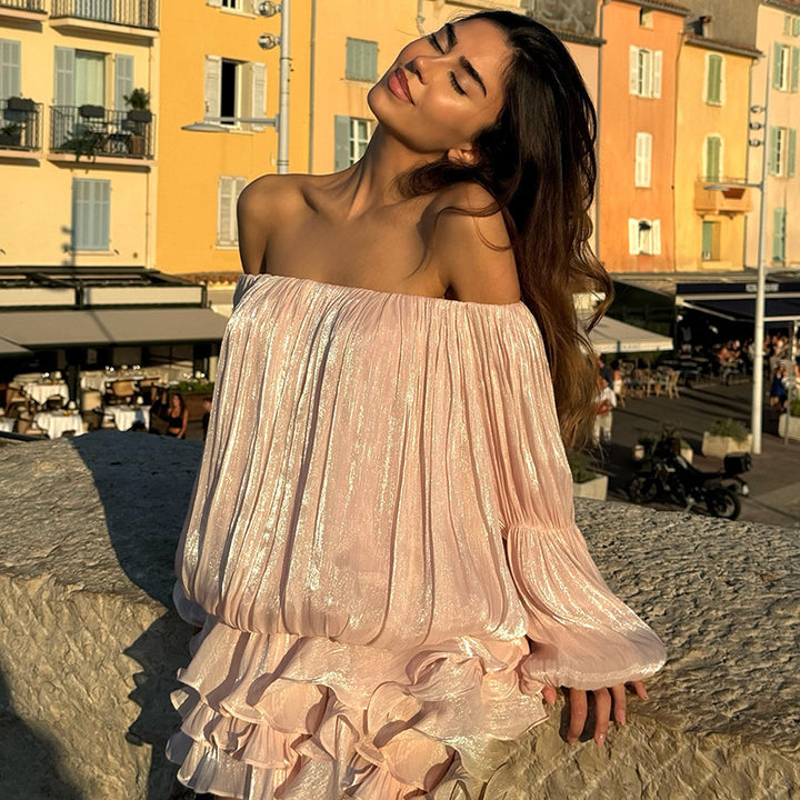 Damen luftiges Off-Shoulder Kleid mit Rüschenschnitt Echo Archiv