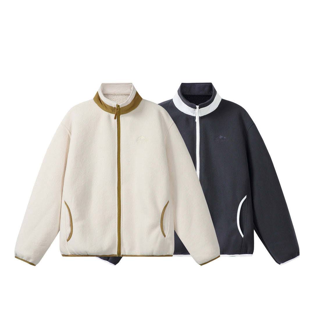 Unisex Oversize Fleece-Zipjacke mit Stehkragen und Kontrastpaspel Echoarchiv