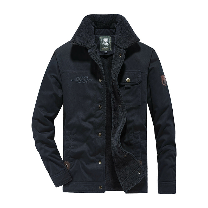 Herren Canvas-Fieldjacke mit Teddyfutter, Brusttasche und Druckknopfverschluss – Taviero