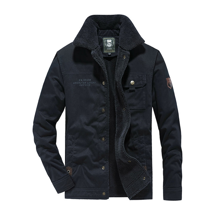 Herren Canvas-Fieldjacke mit Teddyfutter, Brusttasche und Druckknopfverschluss – Taviero