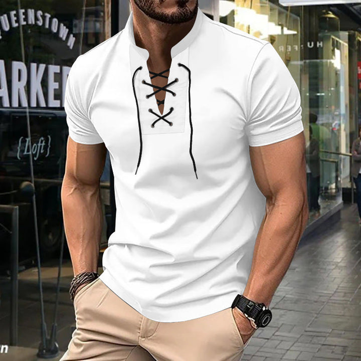 Herren lässiges Poloshirt mit Schnürung Echoarchiv