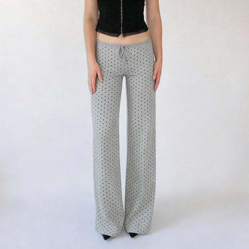 Damen Weite Lounge‑Hose mit Tunnelzug, hoher Taille und Polka‑Dot Struktur – Avélisse