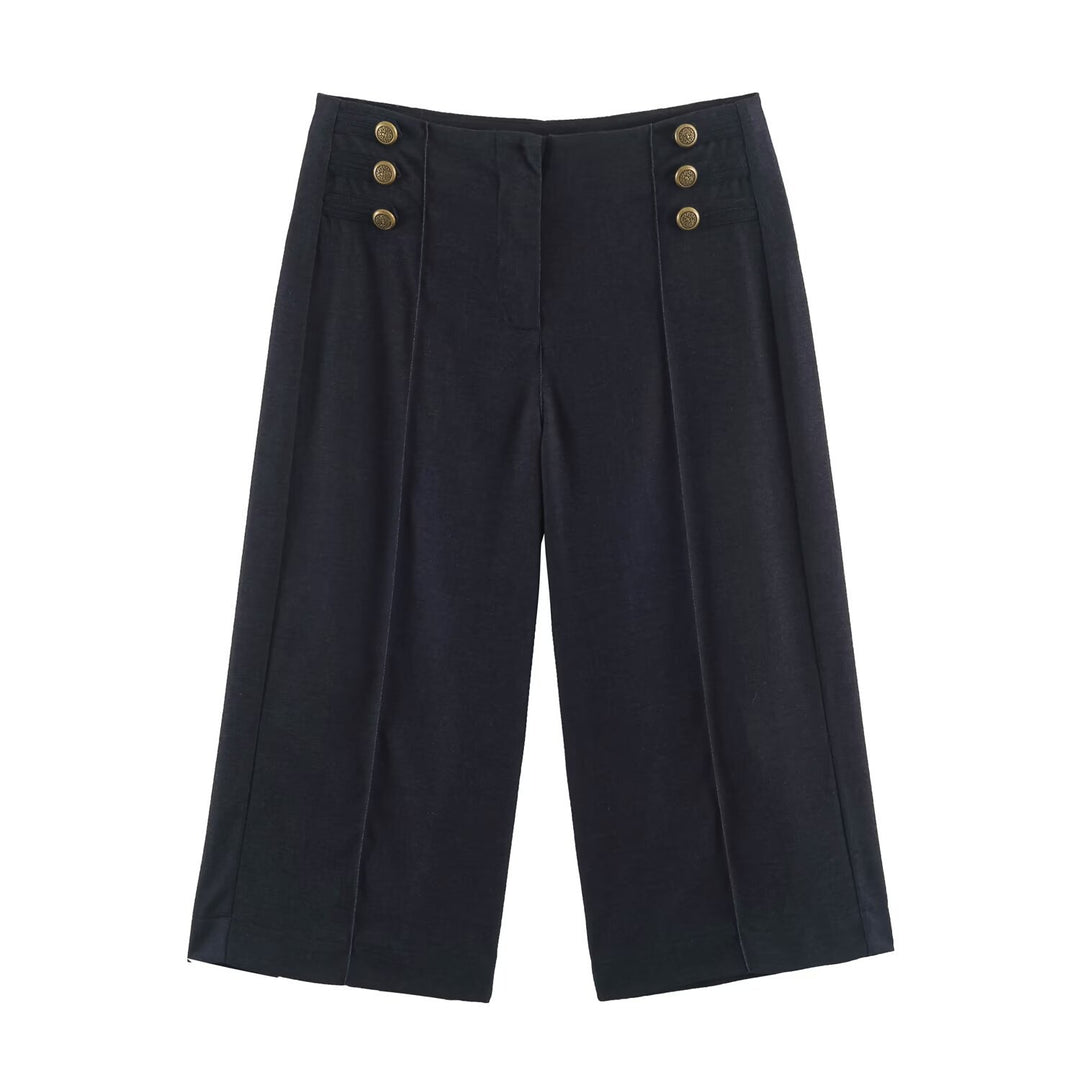 Damen Hochtaillierte Culotte-Hose im Matrosenstil mit Zierknopfleiste Echo Archiv