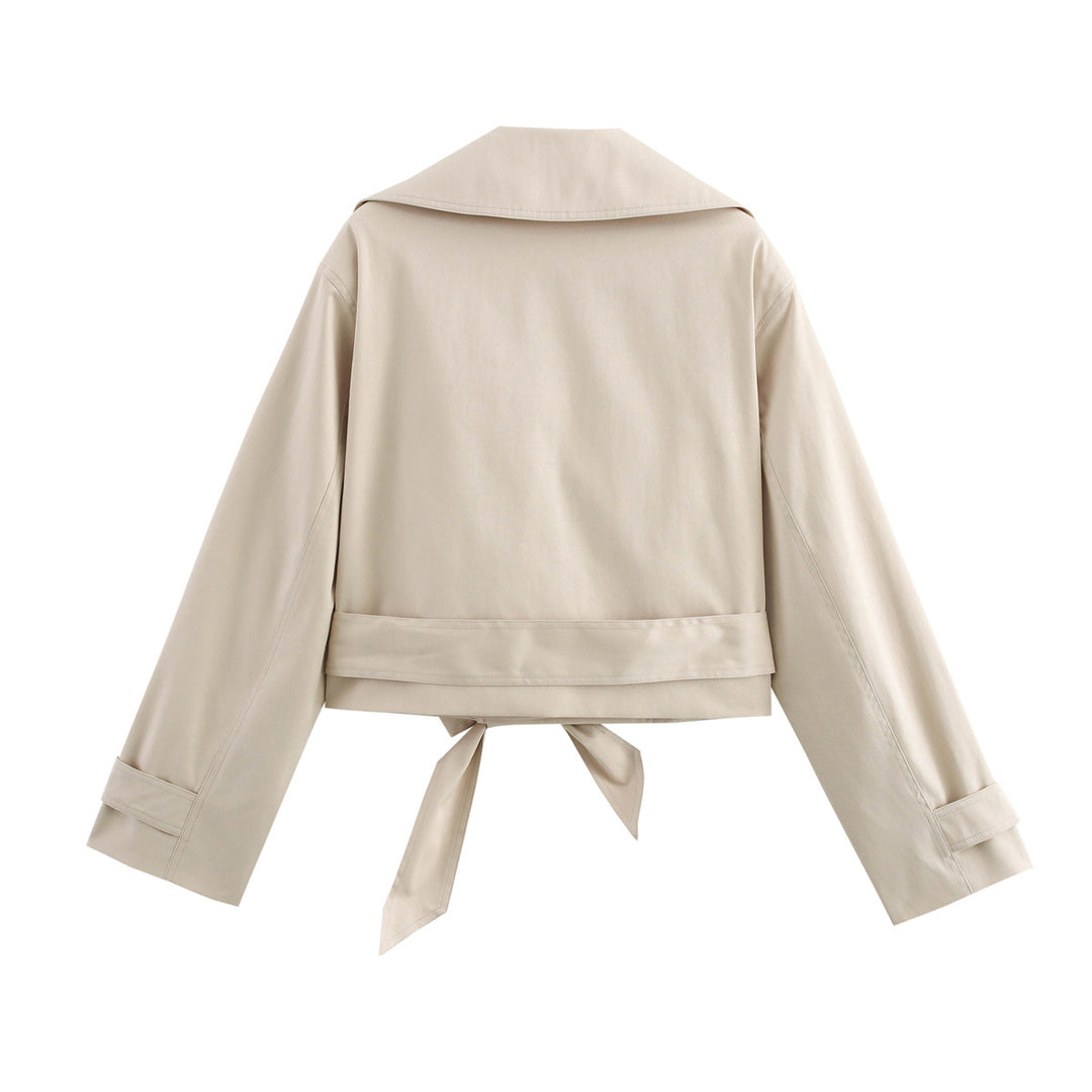 Damen Cropped Trenchjacke mit breitem Revers, Taillengürtel und Doppelknopfreihe Echo Archiv