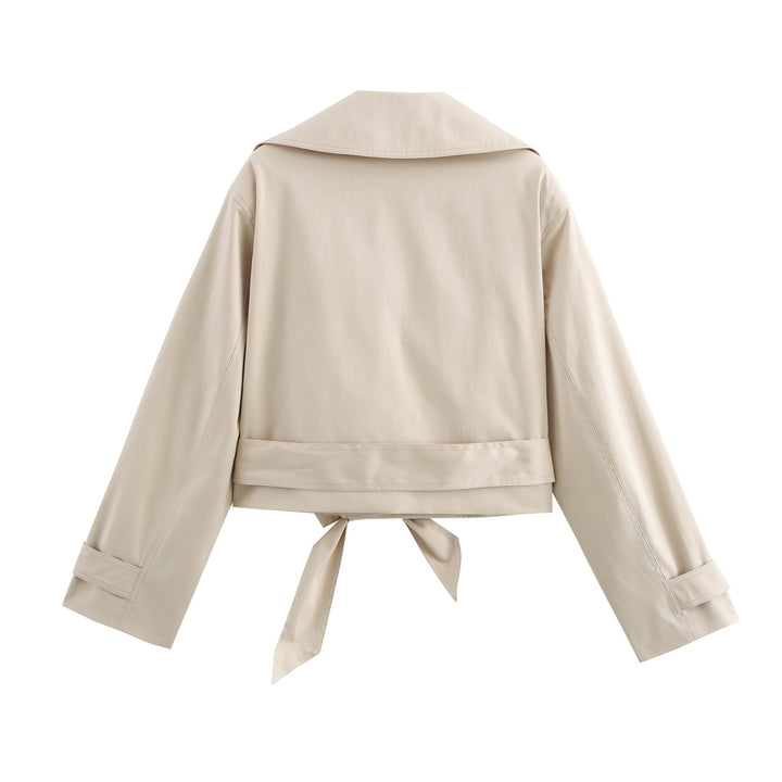 Damen Cropped Trenchjacke mit breitem Revers, Taillengürtel und Doppelknopfreihe Echo Archiv